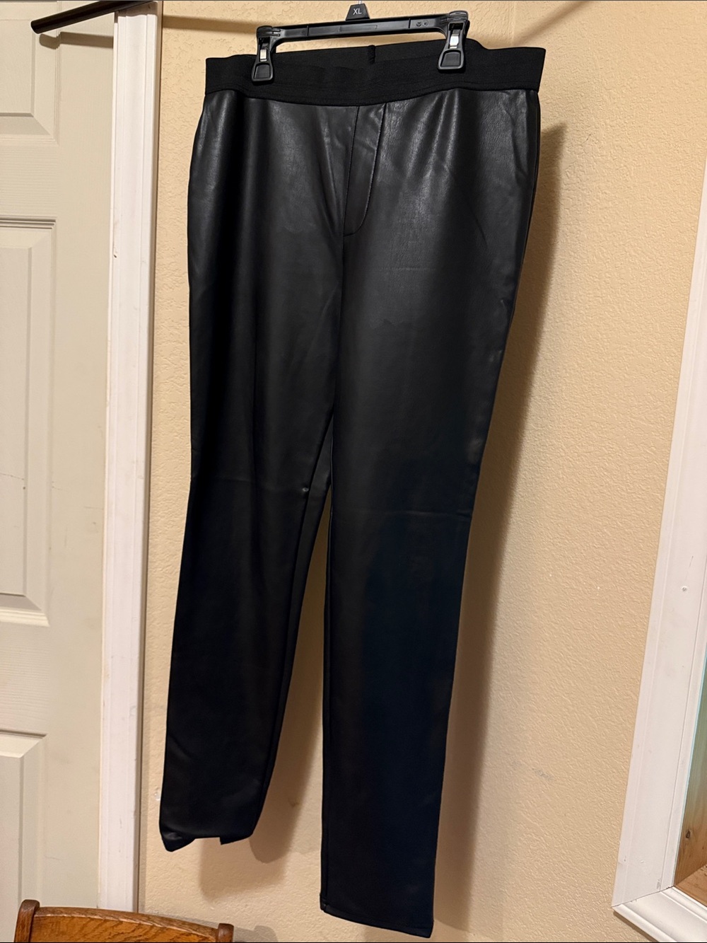 Black Faux Leather Stretch Leggings with Elastic Waist